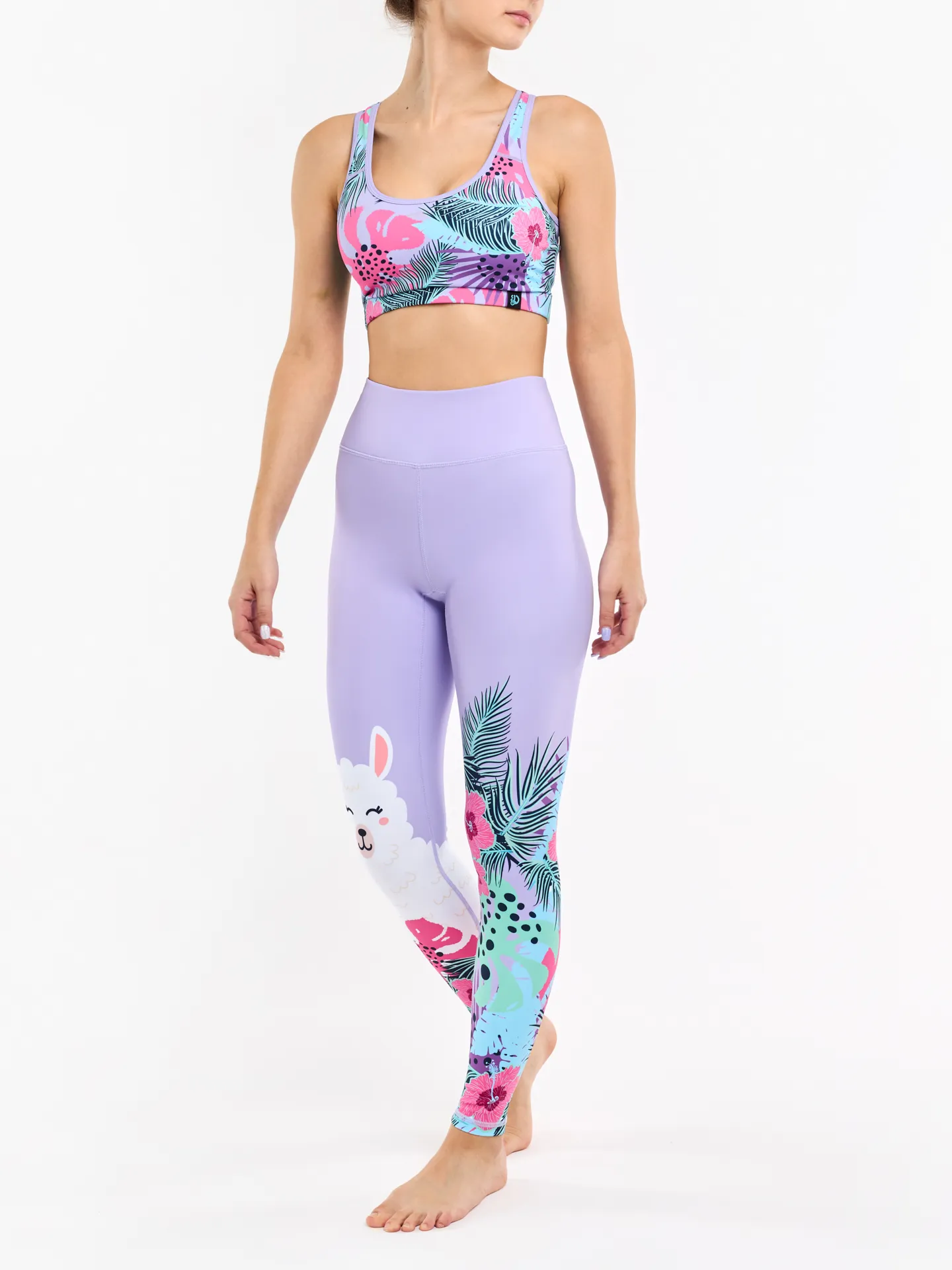Vrolijke fitnessleggings Lama & bloemen - Image 3