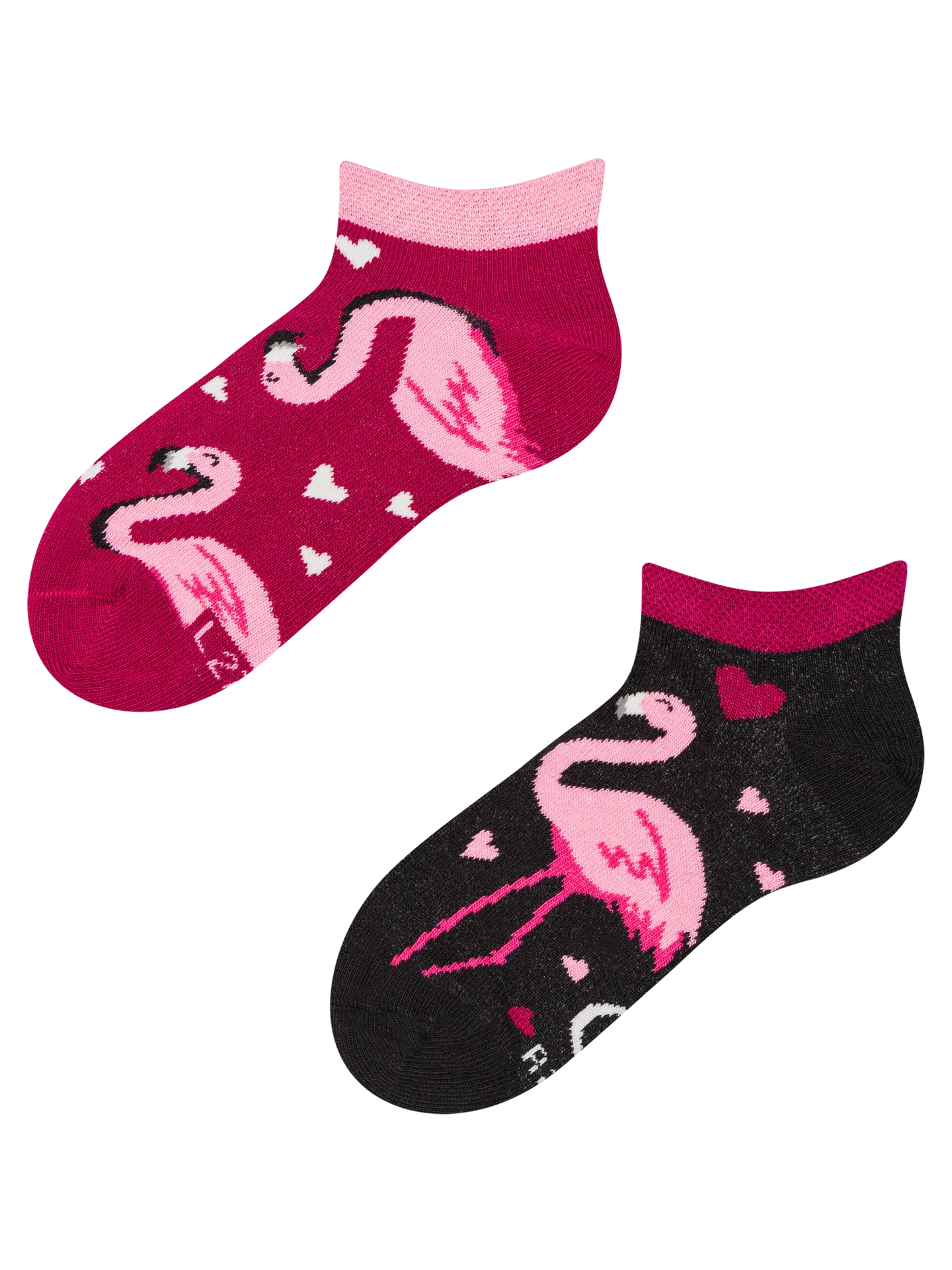 Vrolijke enkelsokken voor kinderen Flamingo's en hartjes