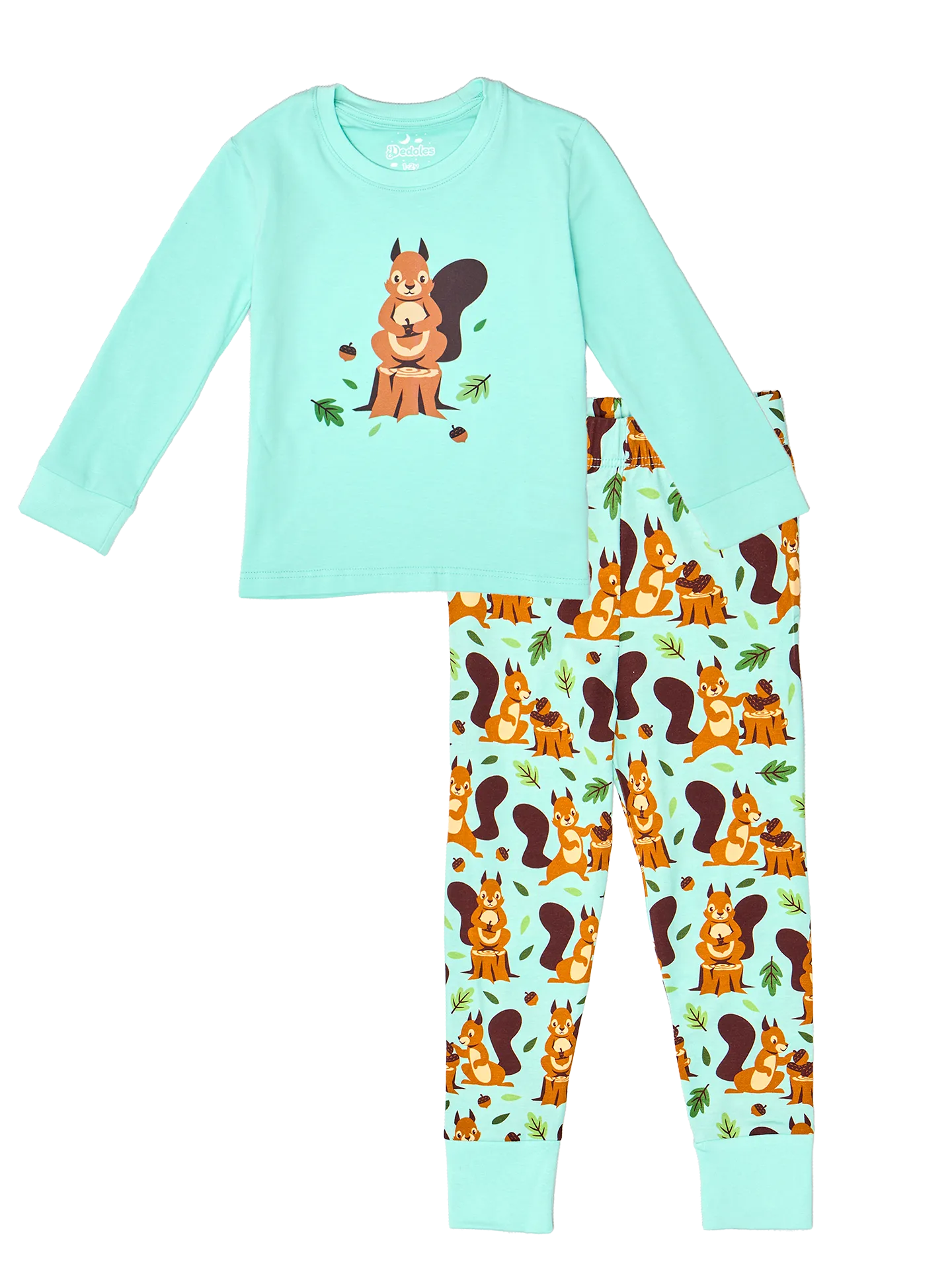 Vrolijke kinderpyjama Eekhoorn in het bos
