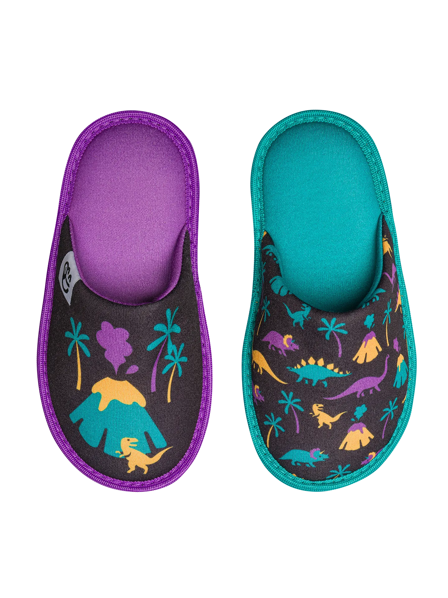 Vrolijke kinderslippers Dino's en vulkanen