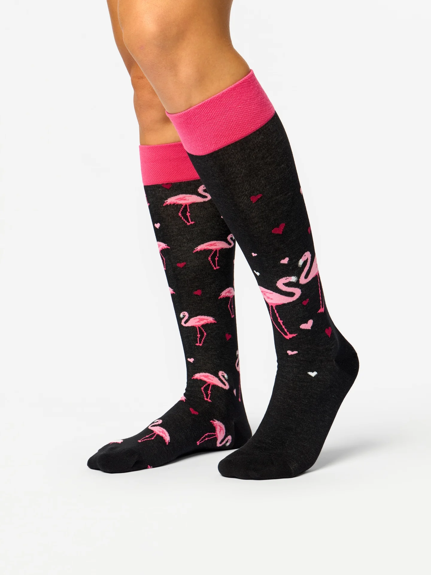 Vrolijke kniekousen Flamingo's & harten - Image 2
