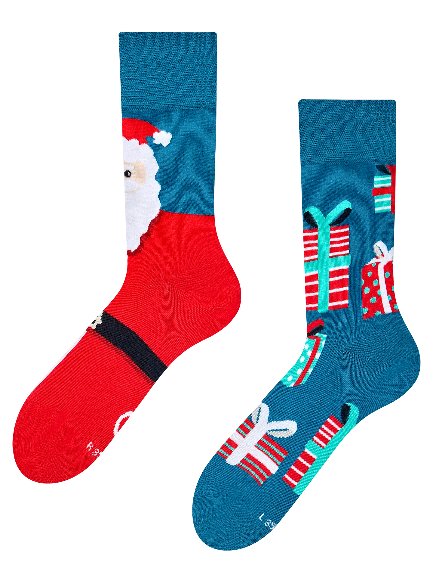 Vrolijke sokken Kerstman en cadeaus