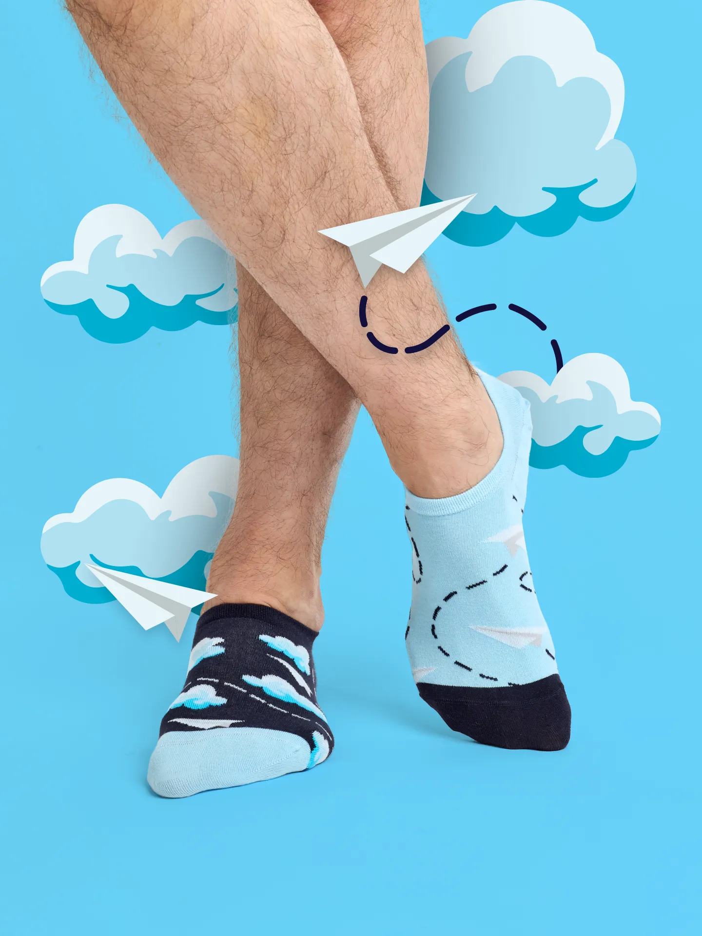 Vrolijke sneakersokken Papieren vliegtuigjes &  wolken - Image 5