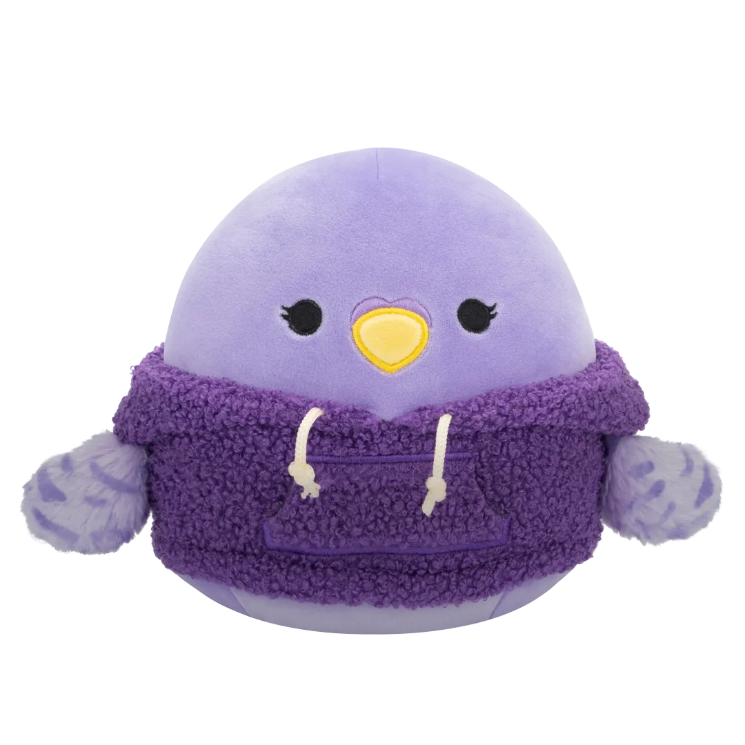 Squishmallows Anoushka de parkiet met wollige hoodie, 20 cm