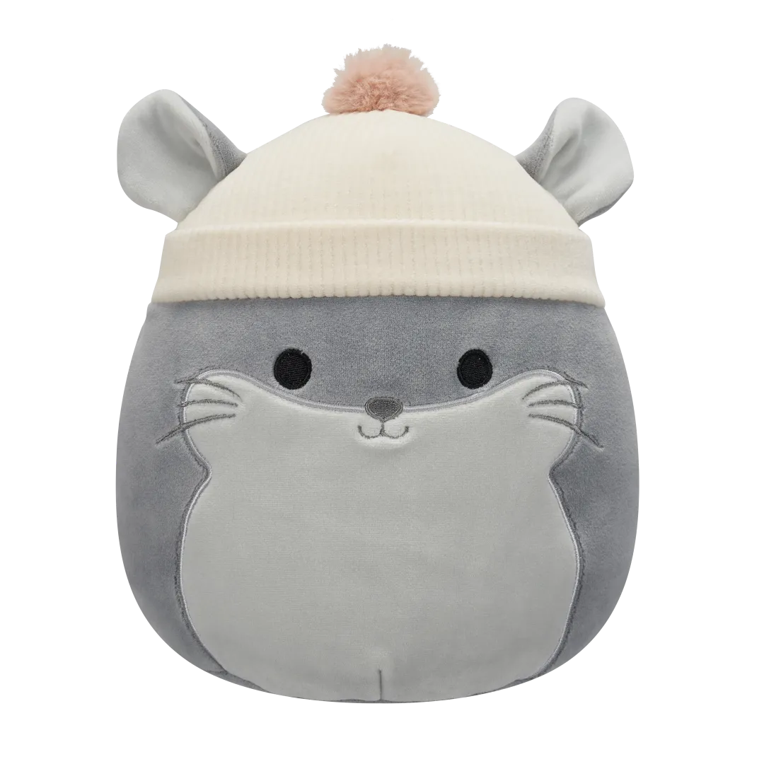 Squishmallows Camilo de grijze chinchilla met gebreide muts, 20 cm
