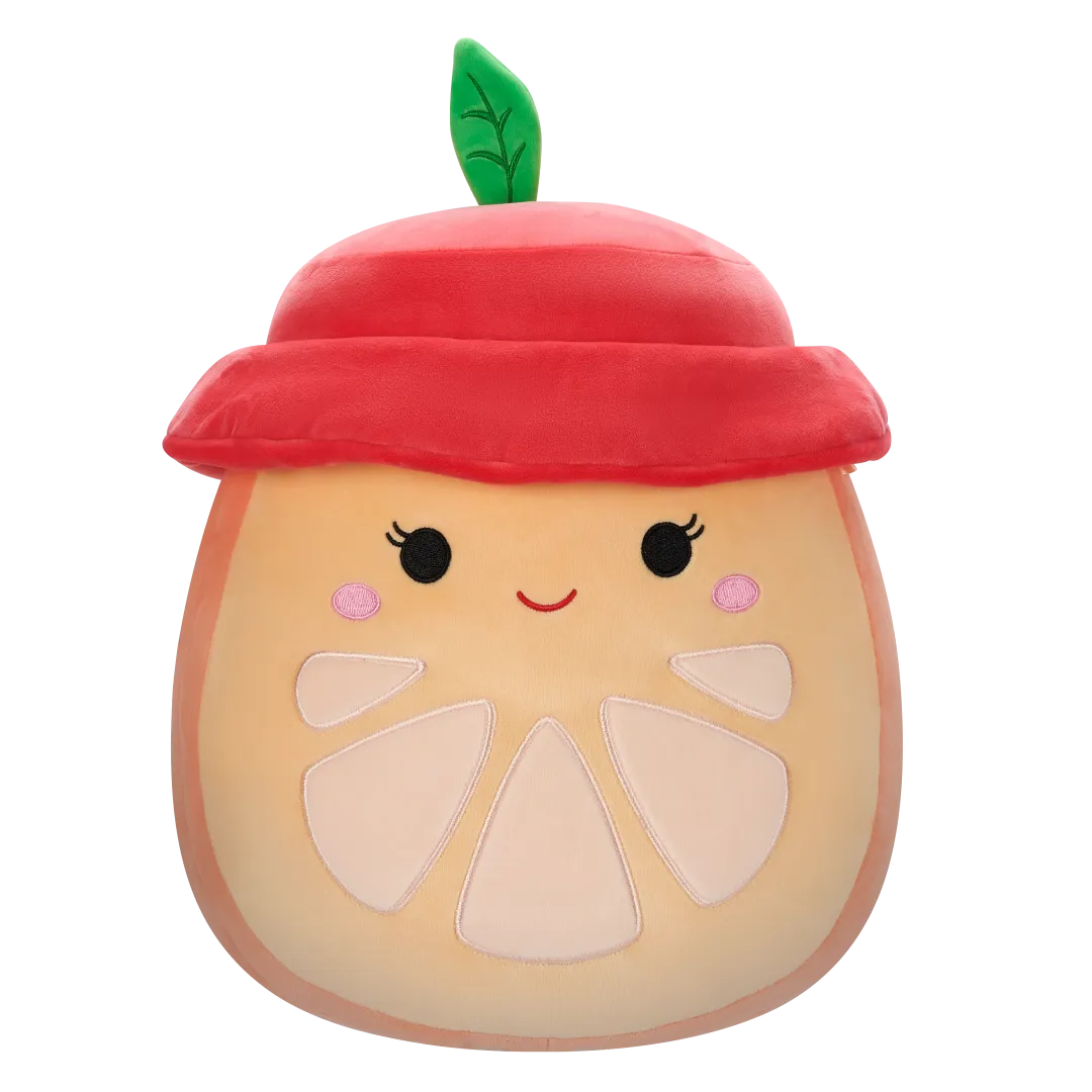 Squishmallows Celia het sinaasappelschijfje met rode vissershoed, 30 cm