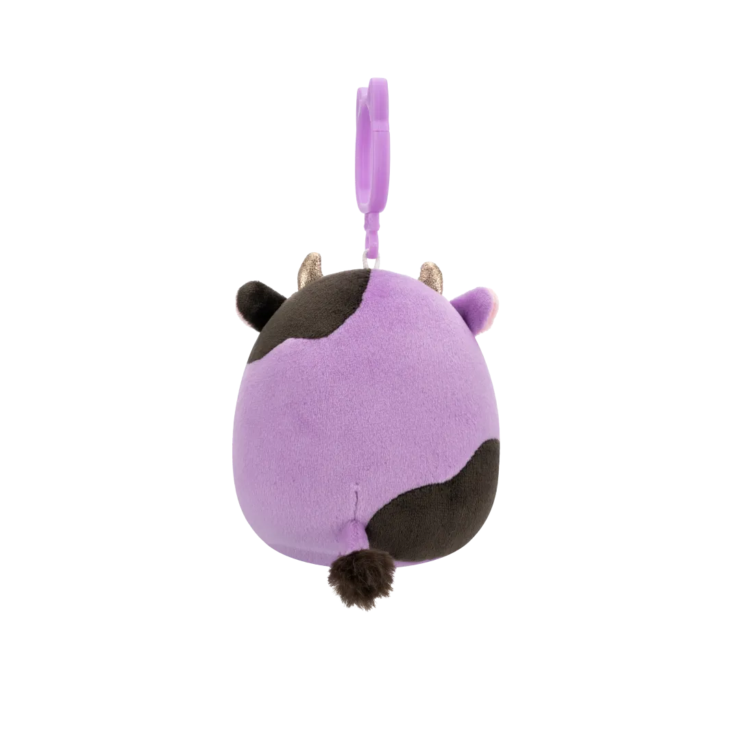 Squishmallows Clip-On Alexie de paars/zwarte koe met strik, 9 cm - Image 2