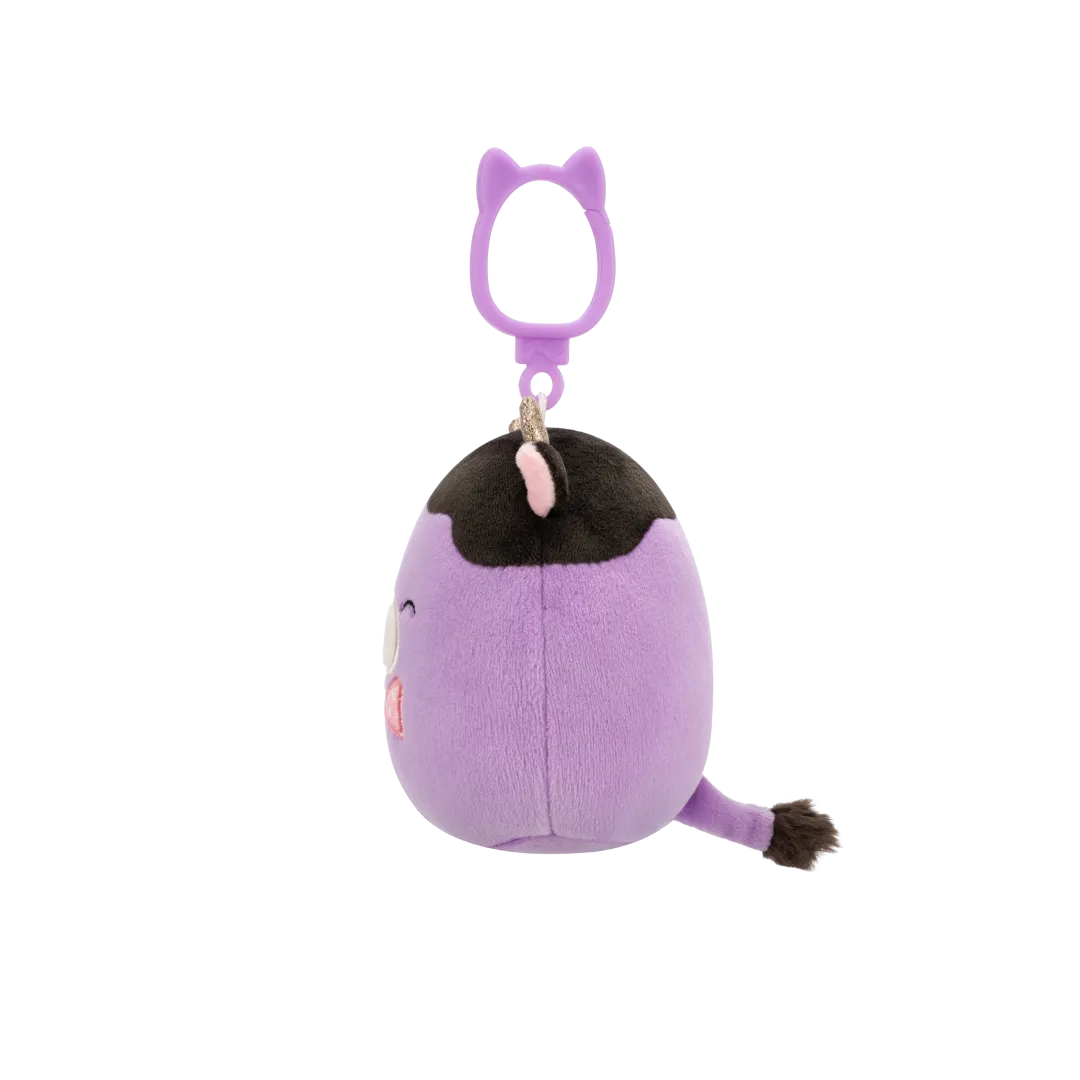 Squishmallows Clip-On Alexie de paars/zwarte koe met strik, 9 cm - Image 3