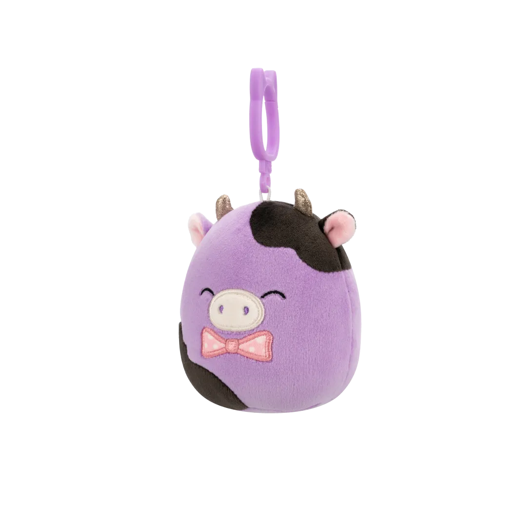 Squishmallows Clip-On Alexie de paars/zwarte koe met strik, 9 cm - Image 4