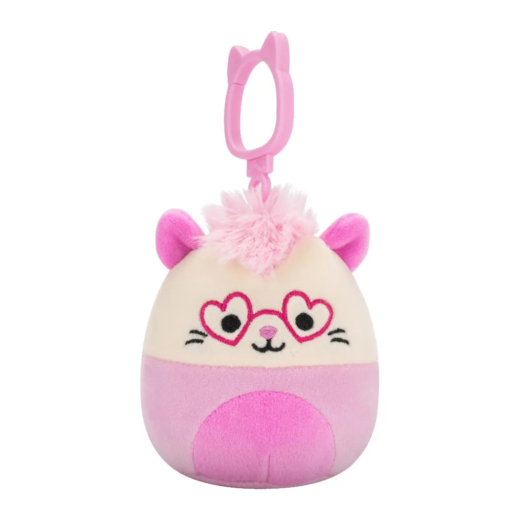 Squishmallows Clip-On Chambless de roze opossum, 9 cm
