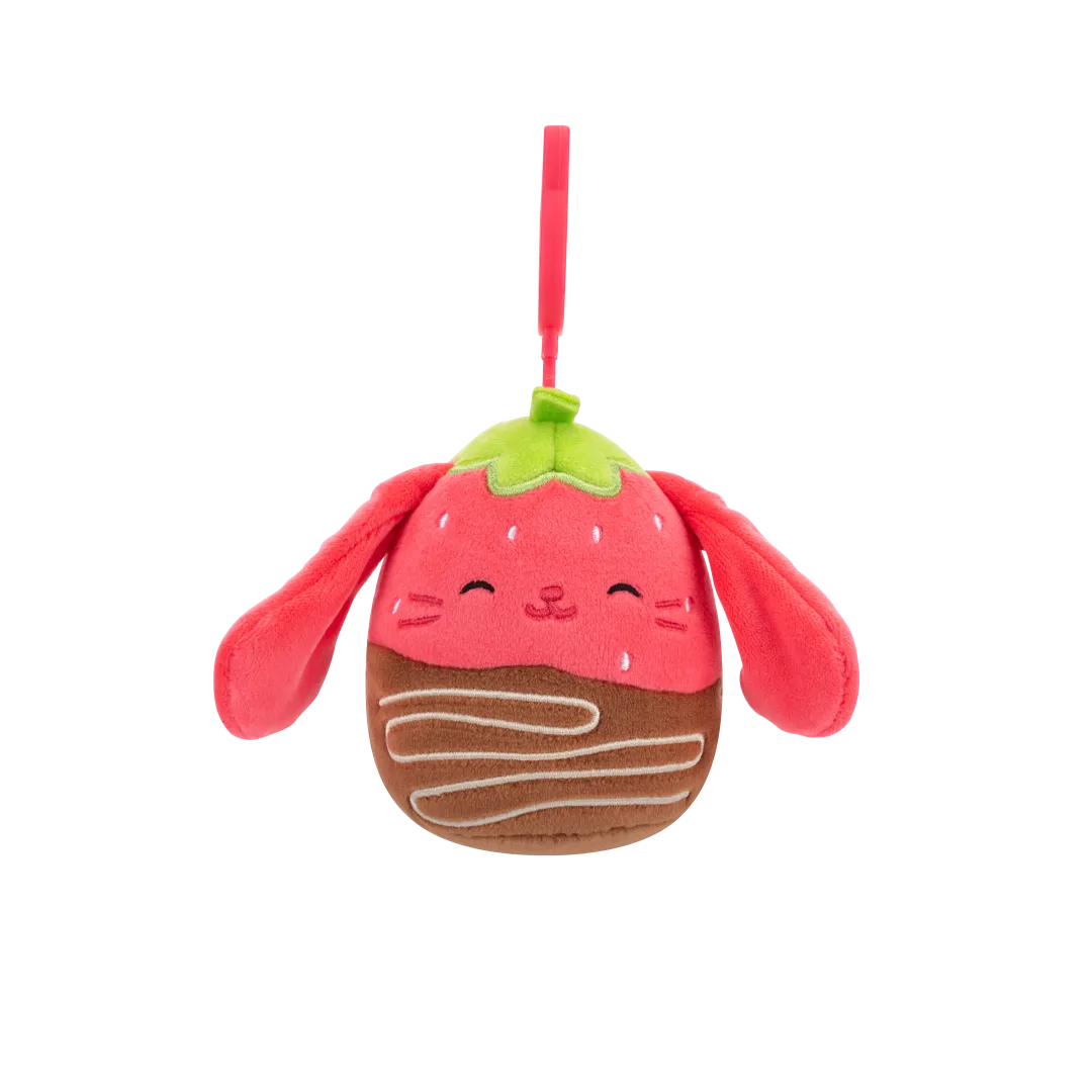 Squishmallows Clip-On Gunda de chocolade aardbei bunny, 9 cm