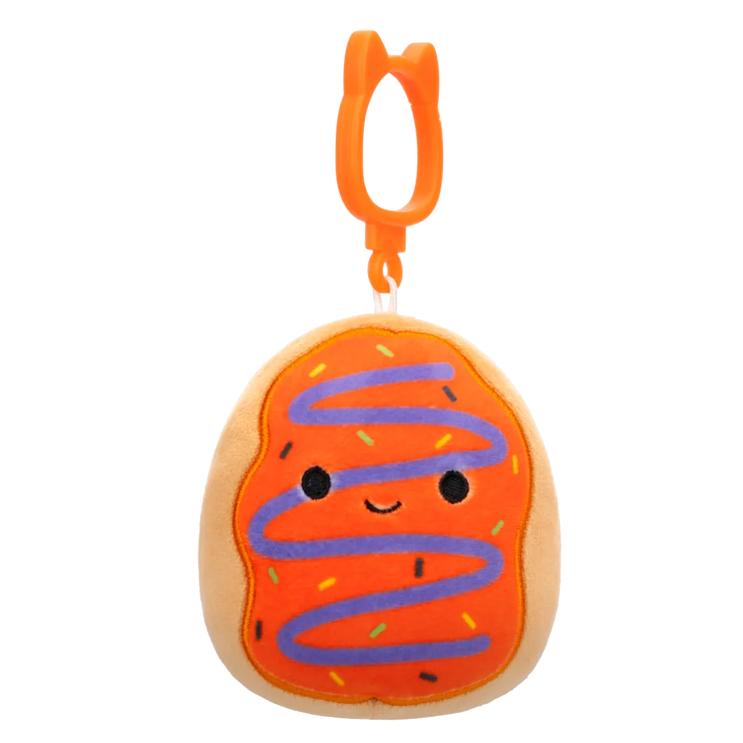 Squishmallows Clip-On Jay de Oranje bevroren donut met paarse drizzle, 9 cm