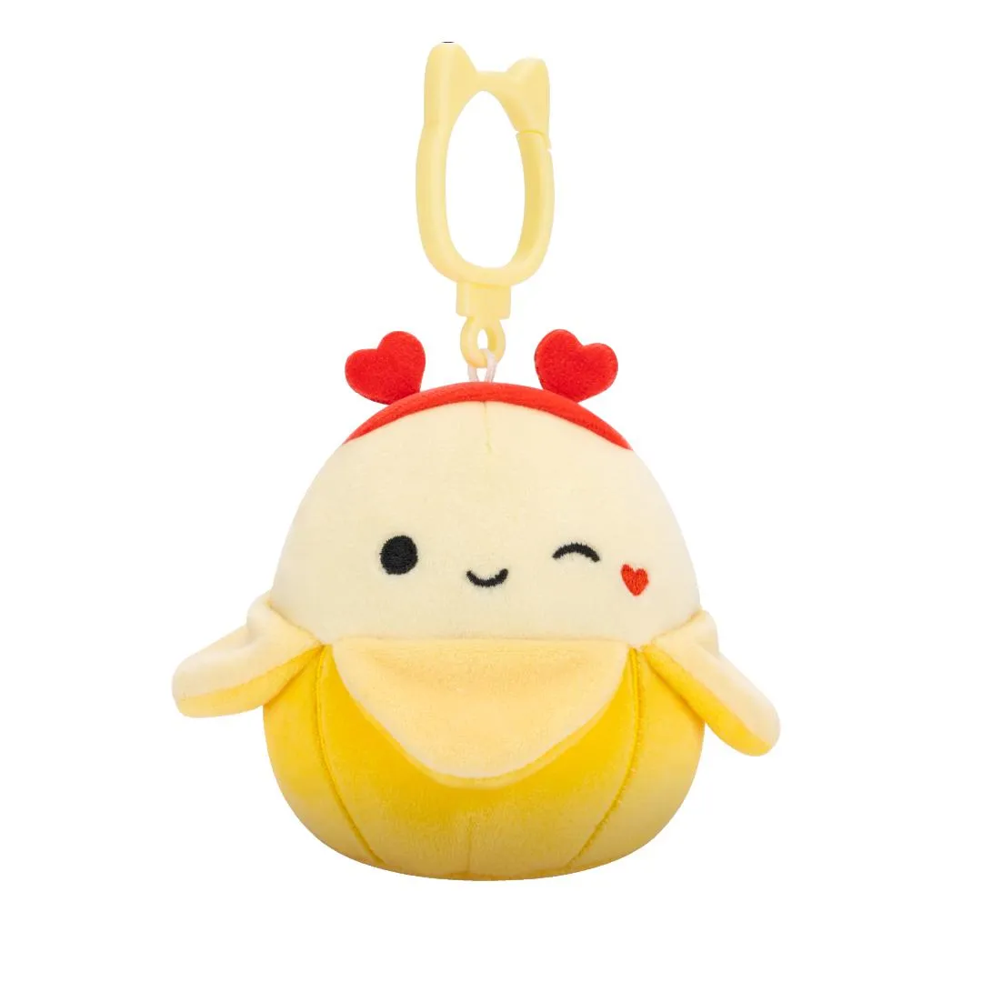 Squishmallows Clip-On Junie de knipogende gele banaan, 9 cm