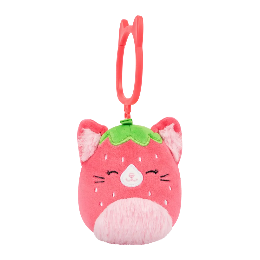 Squishmallows sleutelhanger Olma de aardbeienkat, 9 cm