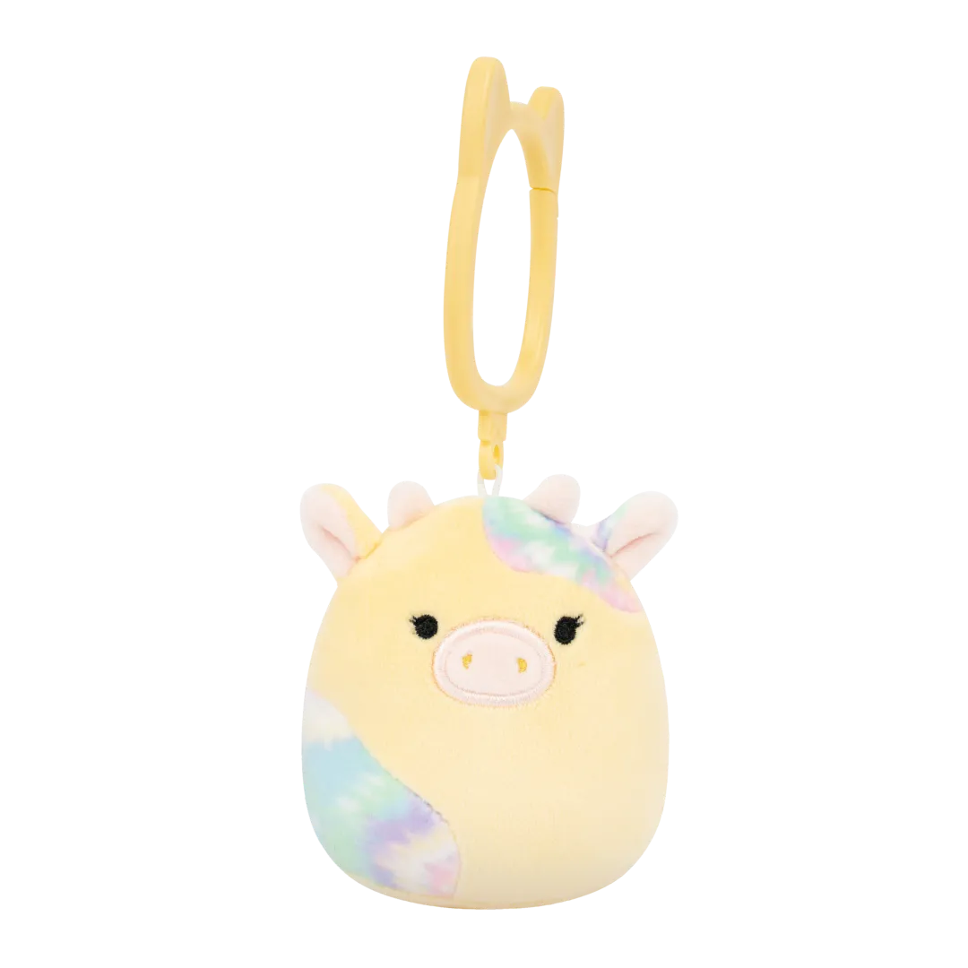 Squishmallows sleutelhanger Rina de koe met tie-dye vlekken, 9 cm