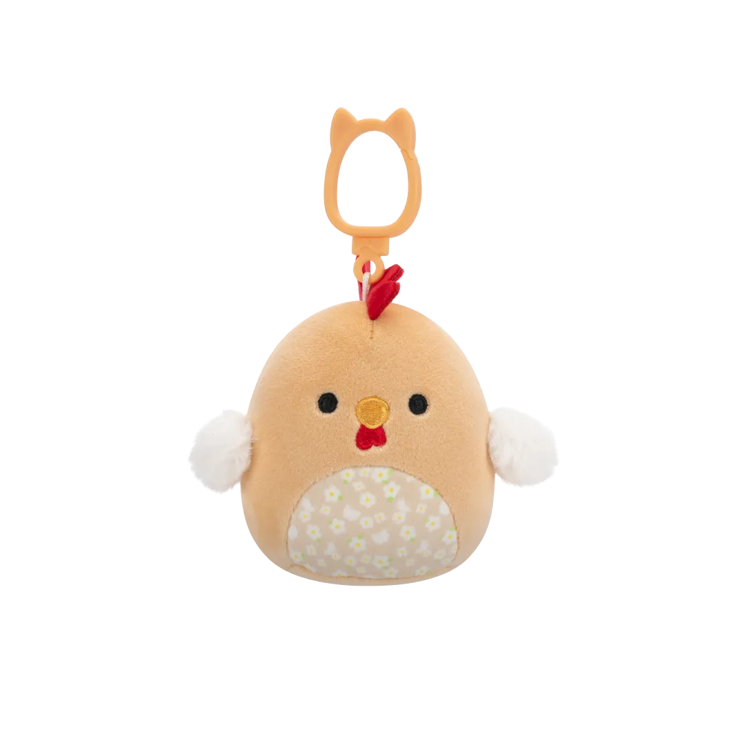 Squishmallows Clip-On Rutie de bruine haan met bloemenbuik, 9 cm