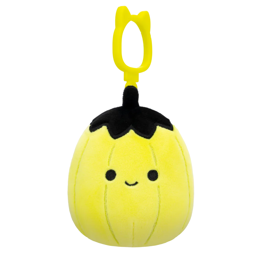 Squishmallows Clip-On Walt de Neon Lime groene pompoen met zwarte top, 9 cm
