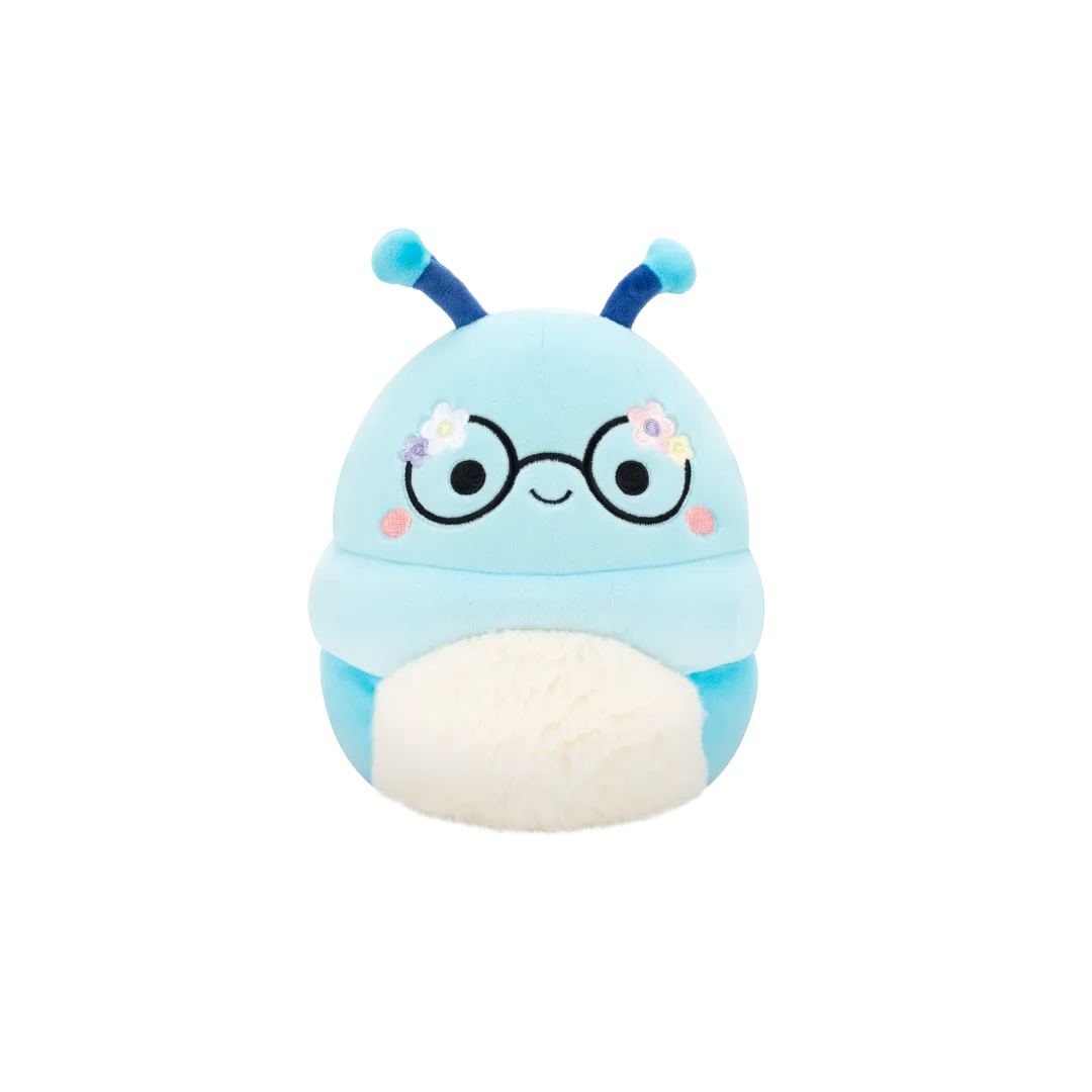 Squishmallows Cordelia de blauwe boekenwurm met bloemen op bril, 20 cm
