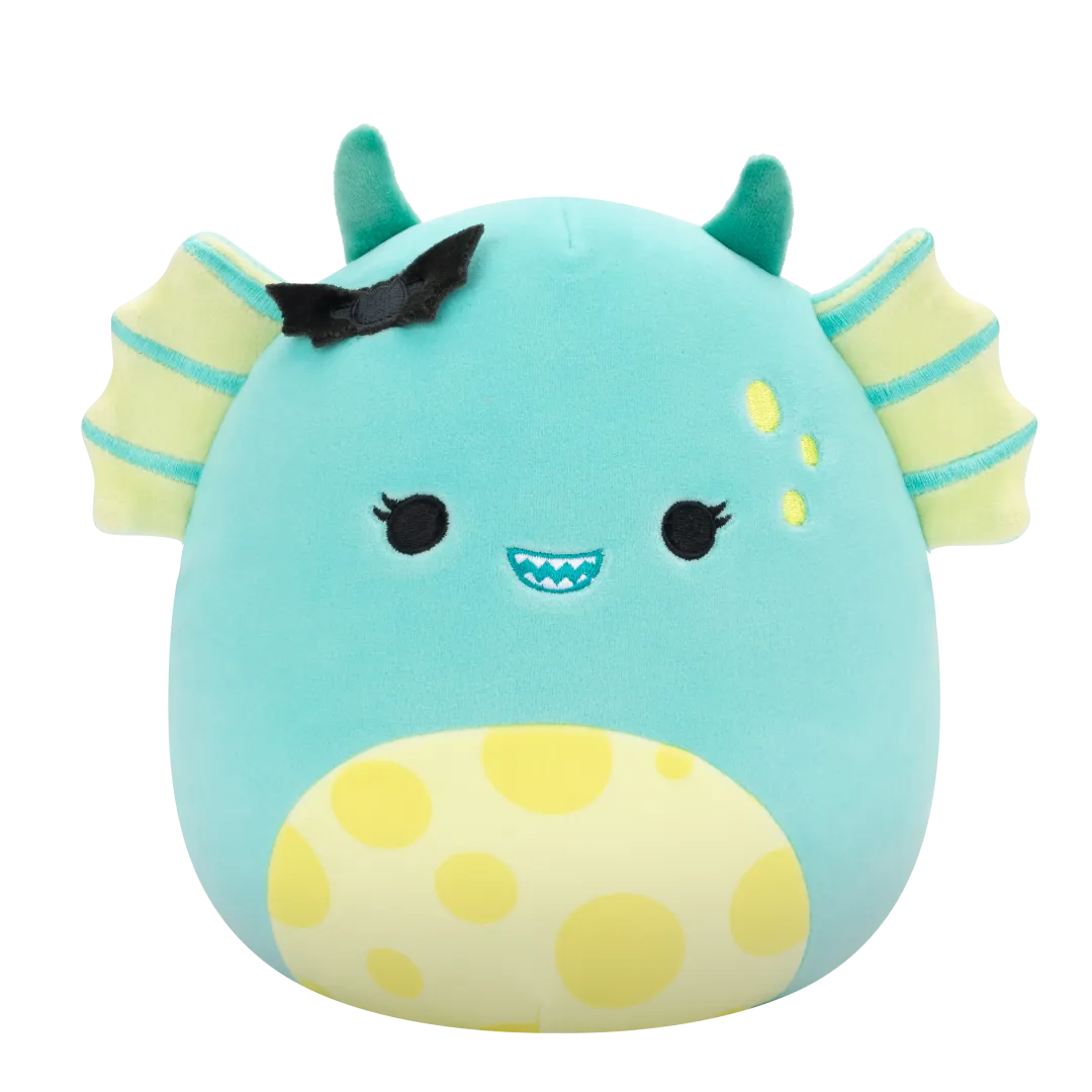 Squishmallows Liefste het Wintertaling Moerasmonster met gevlekte buik en vleermuisspeld, 20 cm