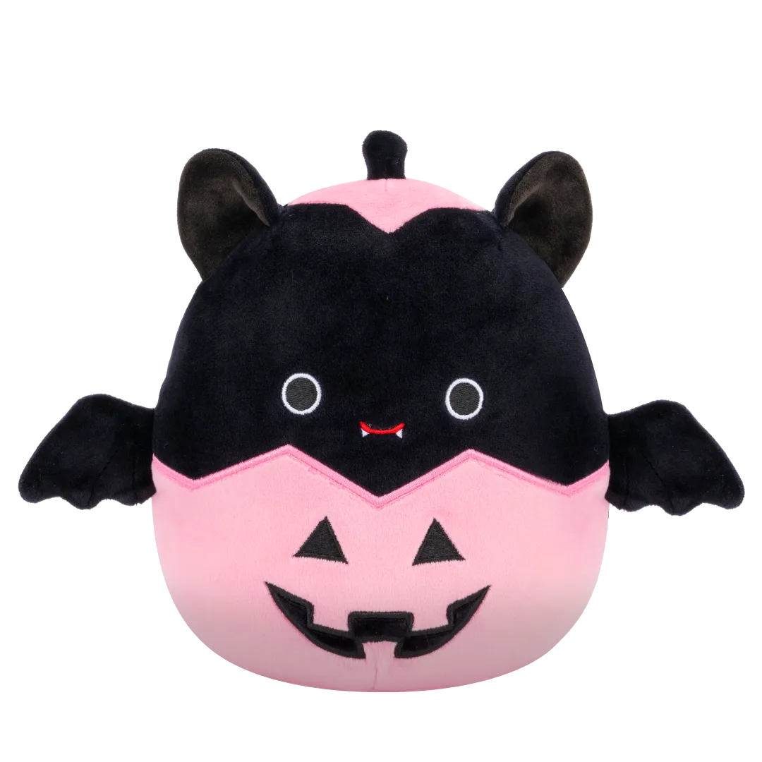 Squishmallows Emily de zwarte vleermuis in roze pompoen, 20 cm