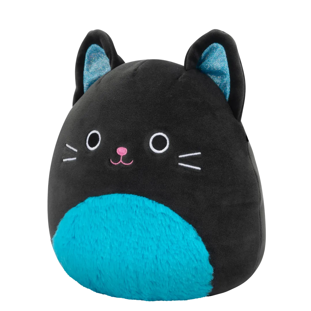 Squishmallows Eponine - Zwarte kat met neonblauwe pluizige buik en glinsterende oren, 20 cm - Image 2