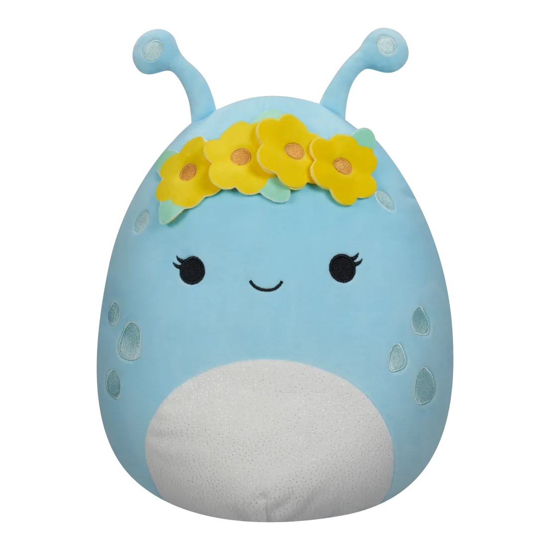 Squishmallows Natnat de pastelblauwe alien met bloemenkroon, 40 cm
