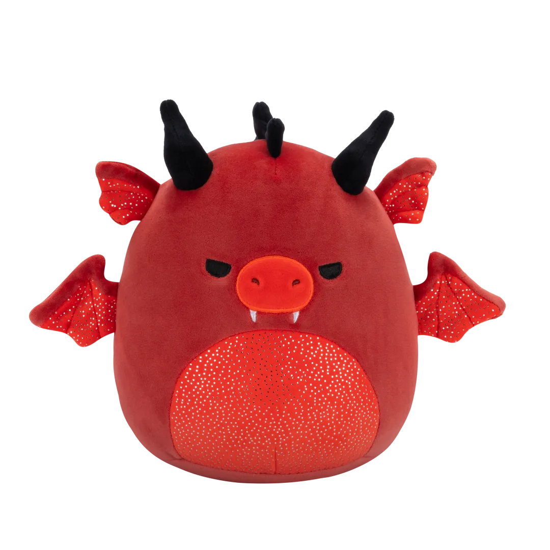 Squishmallows Salami de rode draak met boze ogen en glinsterende buik, 20 cm