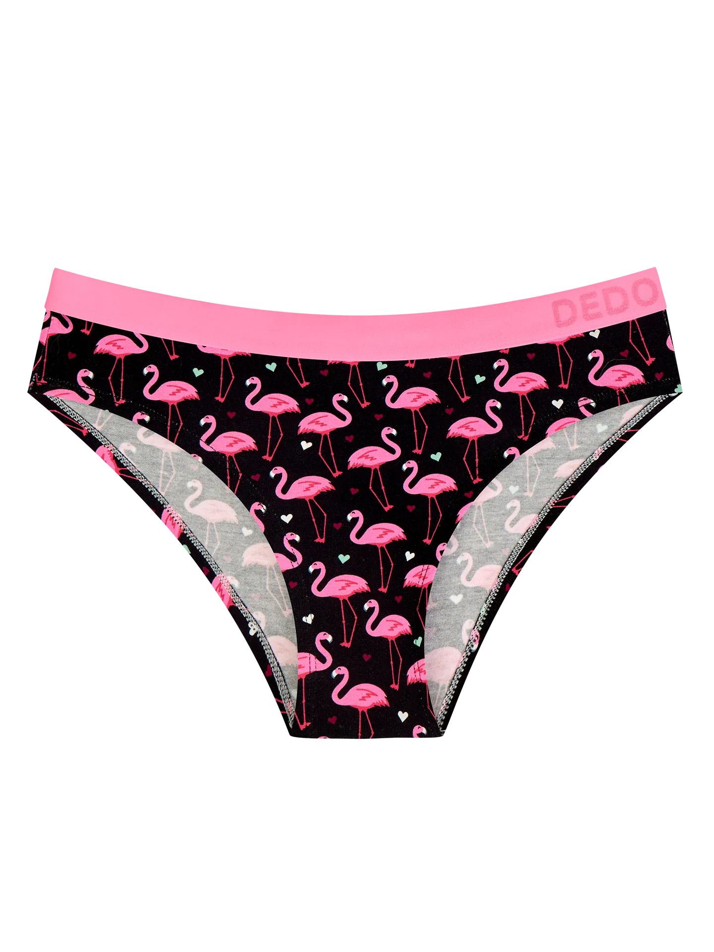 Vrolijke damesslip Flamingo's en hartjes